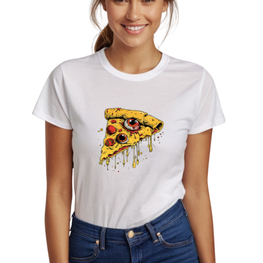 Eyeball Pizza Halloween T Shirt for Women