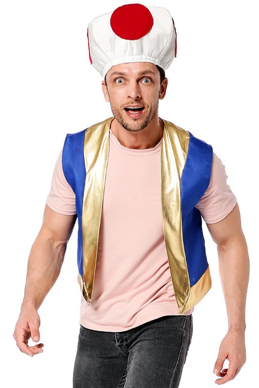 Adult Toad Costume. Mushroom Hat, Tshirt & Vest