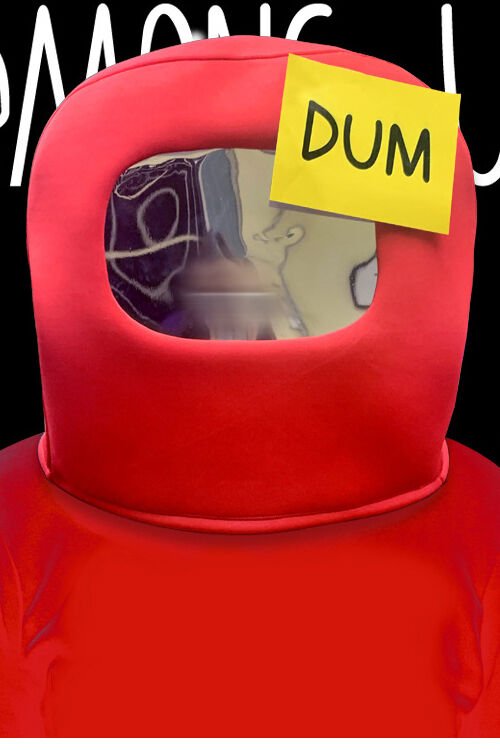 Among Us Helmet Costume with Dum Sticky Note Hat