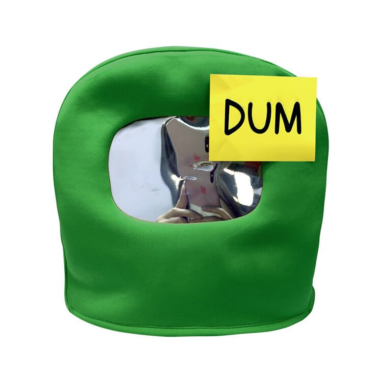 Among Us Helmet Costume with Dum Sticky Note Hat