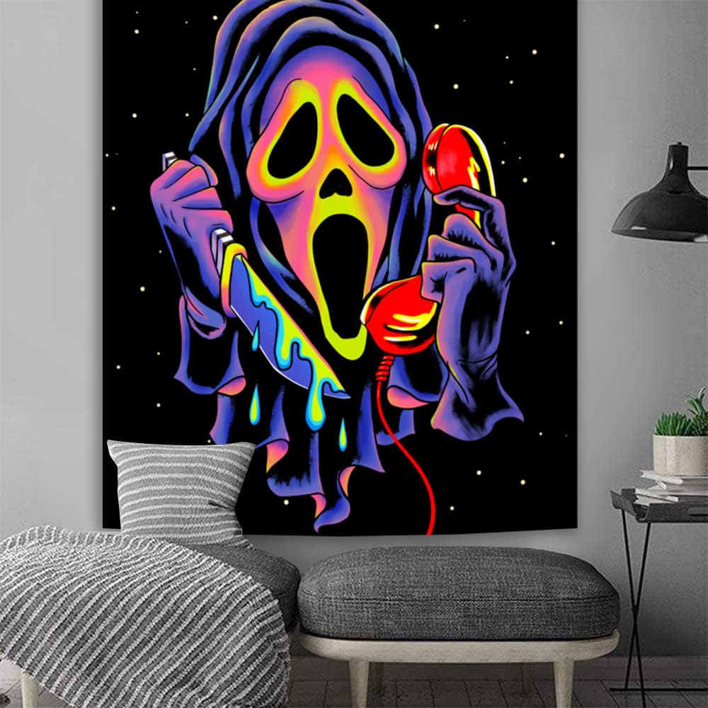 Blacklight/UV Ghost Tapestry, Trippy Halloween Wall Decor