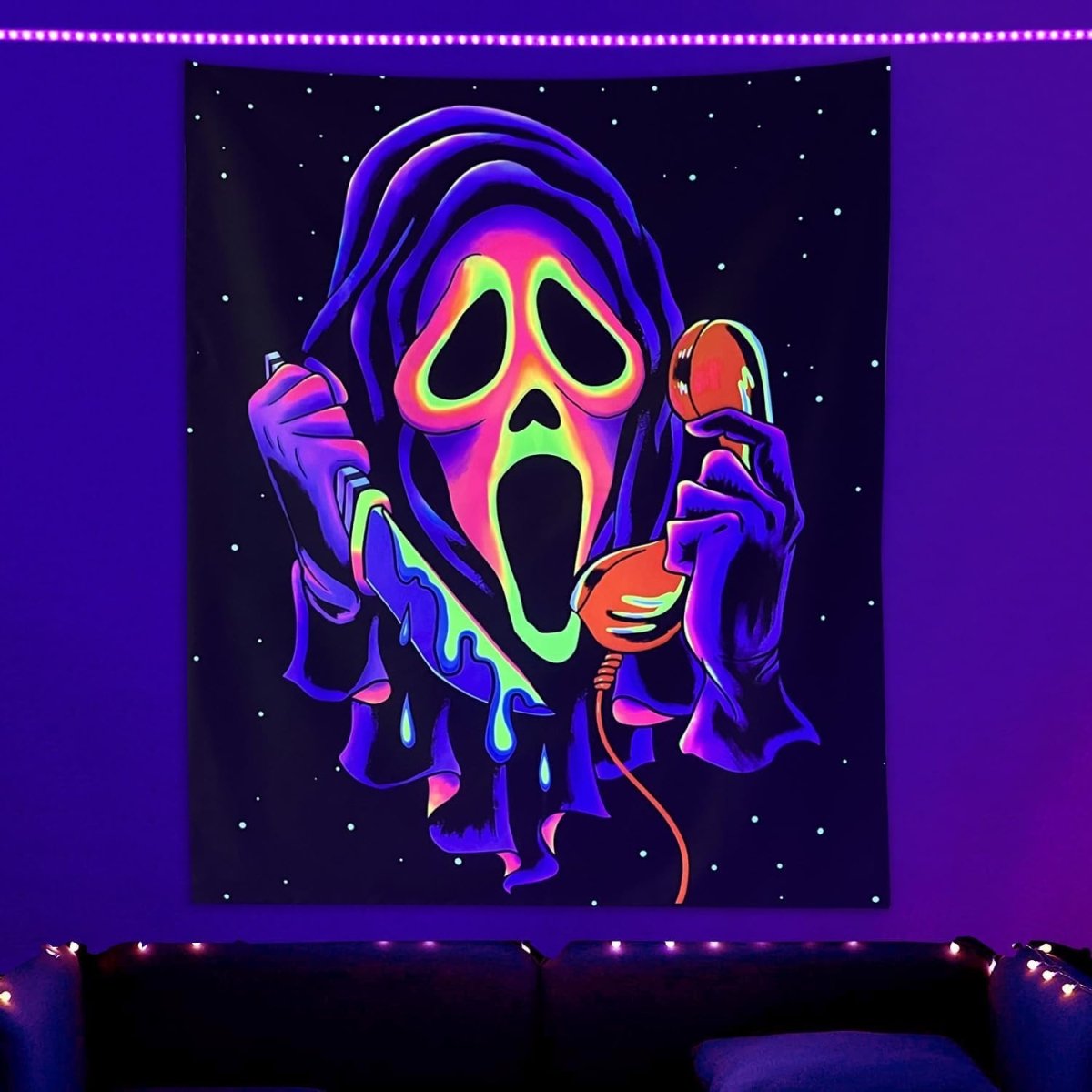 Blacklight/UV Ghost Tapestry, Trippy Halloween Wall Decor