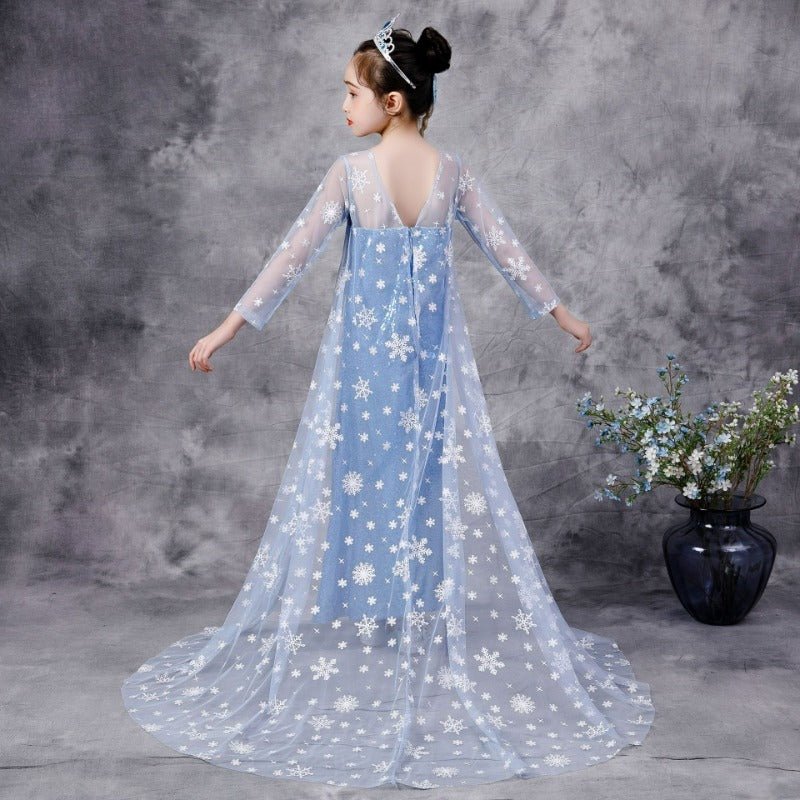 Elsa Dress for Girls with Sequins and Cape