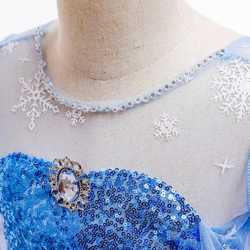 Elsa Dress for Girls with Sequins and Cape