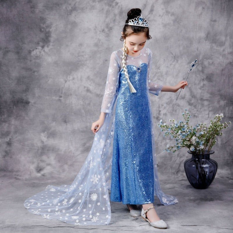 Elsa Dress for Girls with Sequins and Cape