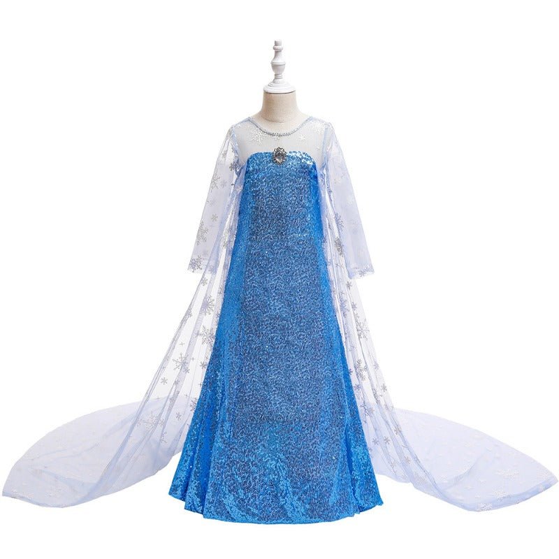 Elsa Dress for Girls with Sequins and Cape