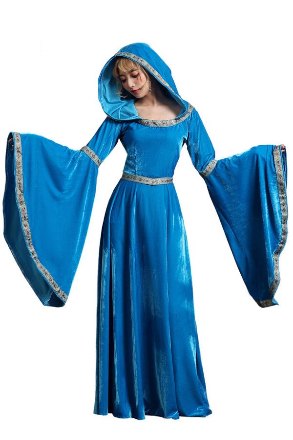 European Medieval Court Dress for Adults, Flared Sleeves Halloween Costume