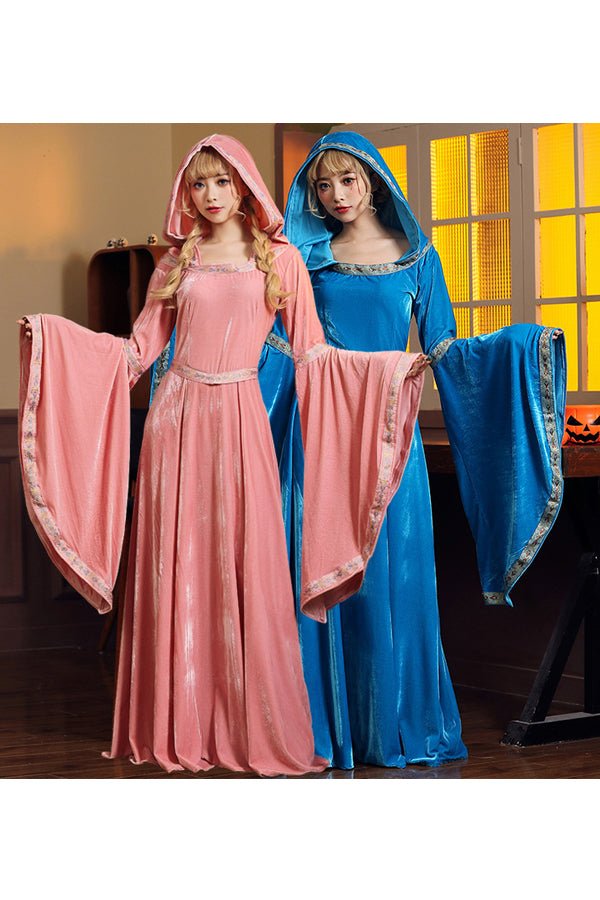 European Medieval Court Dress for Adults, Flared Sleeves Halloween Costume