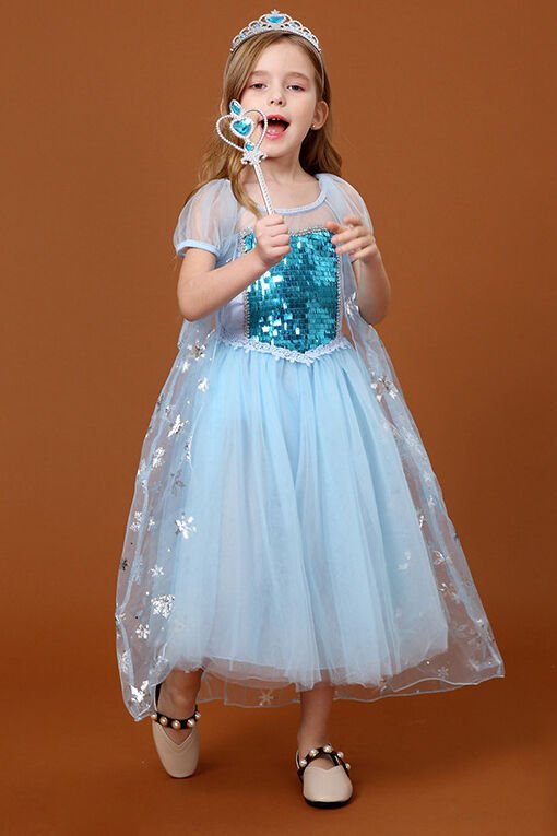 Frozen Elsa Dress For Kids Short Sleeve With Sequins