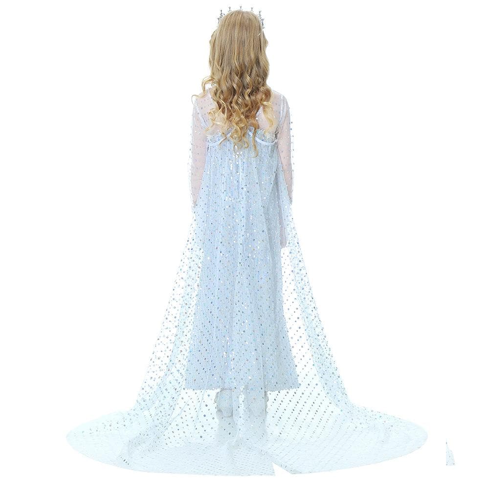 Frozen Elsa White Long Sequin Dress with Cape For Toddler and Girls