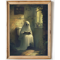 Ghost in Bathroom Halloween Wall Decor. Unframed