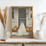 Ghost on Porch Halloween Wall Decor. Unframed