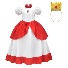 Girls' Princess Peach Costume. White Dress and Crown