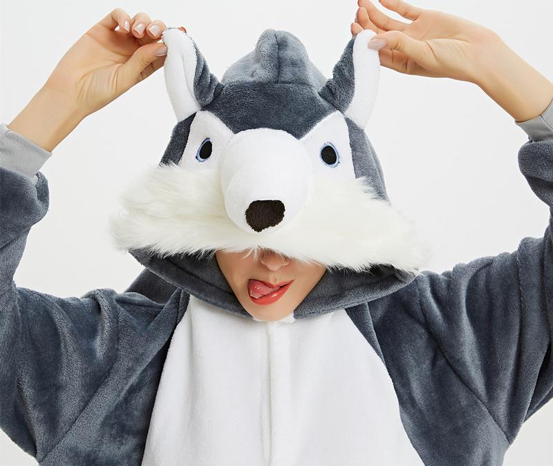 Grey Husky Onesie Costume Men Kids