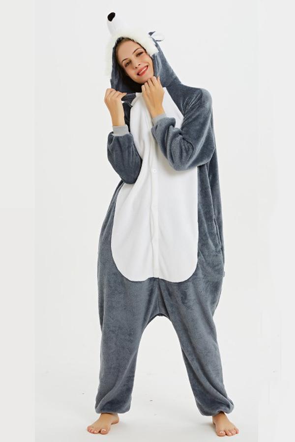 Grey Husky Onesie Costume Men Kids