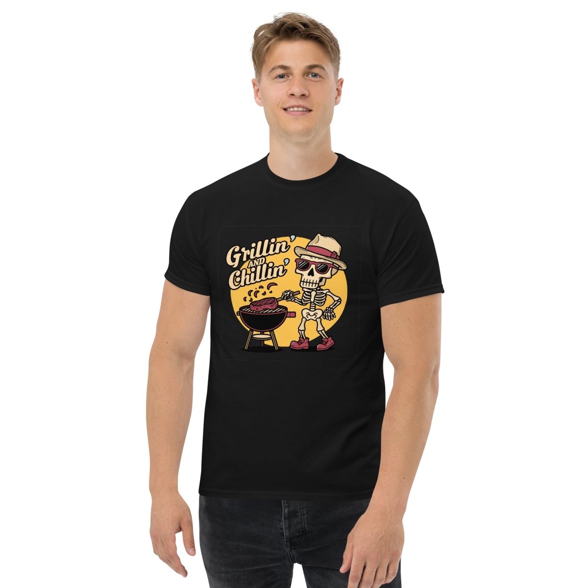 Grillin' And Chillin' Skeleton Halloween T Shirt, Unisex