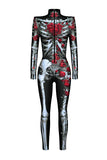 Halloween Scary Skeleton Rose Catsuit Costume