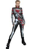 Halloween Scary Skeleton Rose Catsuit Costume