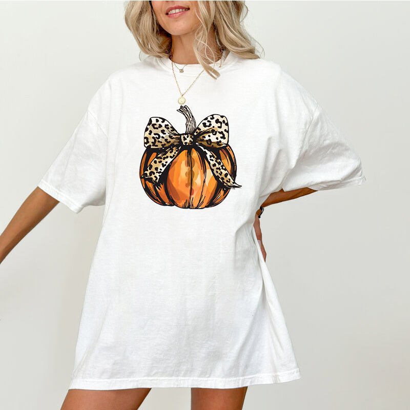 Leopard Print Pumpkin Halloween T Shirt for Women