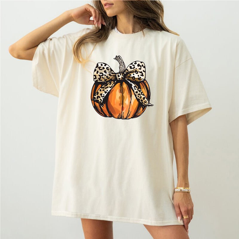 Leopard Print Pumpkin Halloween T Shirt for Women