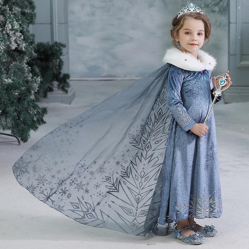 Olaf's Frozen Adventure Elsa Dress with Faux Fur Collar