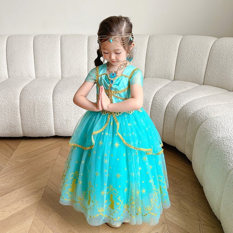 Princess Jasmine Dress for Girls, Headpiece Included