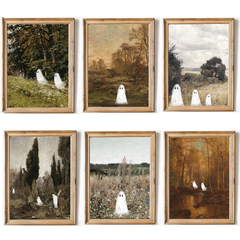 Ghostly Pastoral Halloween Wall Decor Set of 6, Unframed