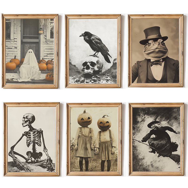 Spooky Old Photo Halloween Wall Decor Set of 6, Unframed