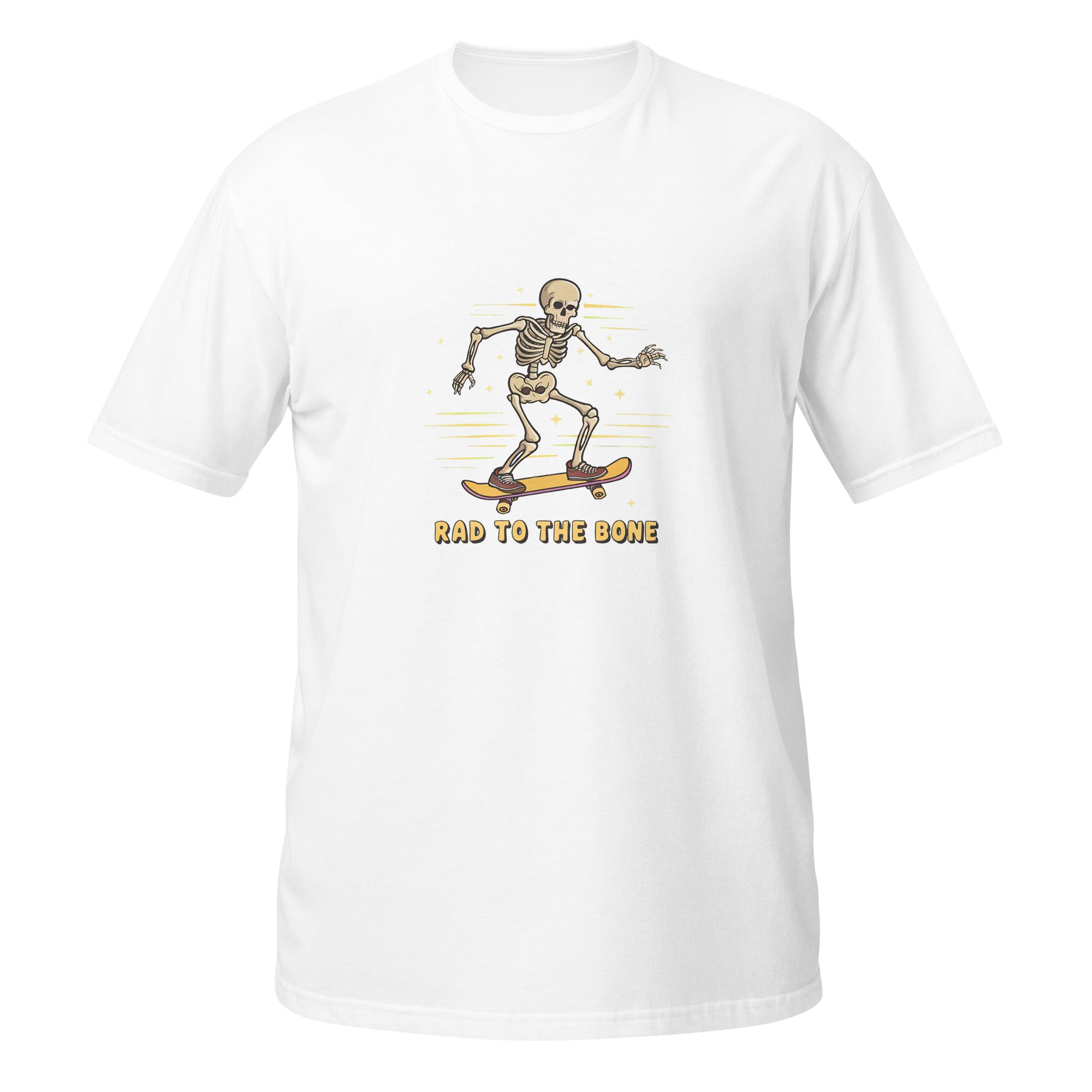 Rad To The Bone, Skateboarding Skeleton T Shirt. Unisex