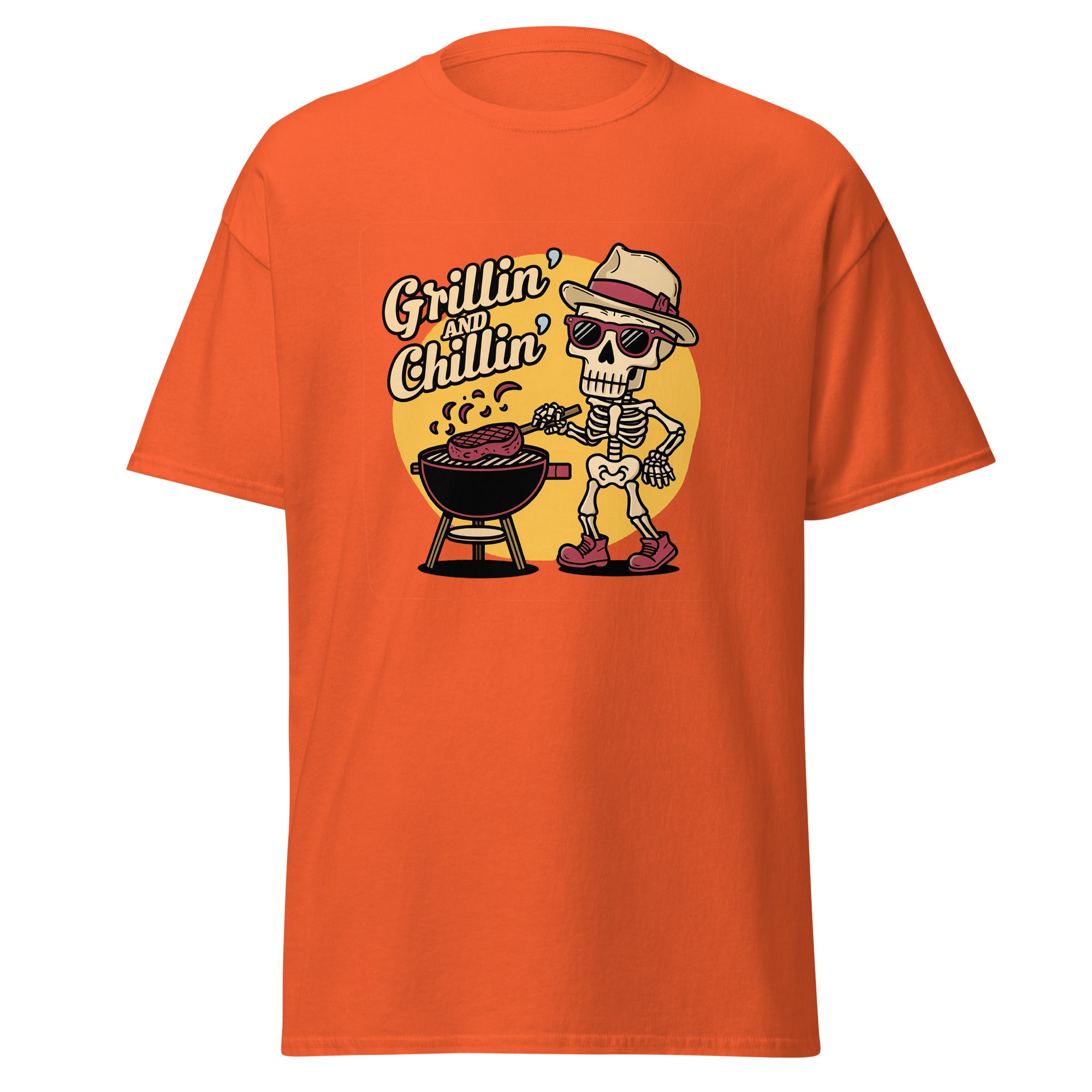 Grillin' And Chillin' Skeleton Halloween T Shirt, Unisex