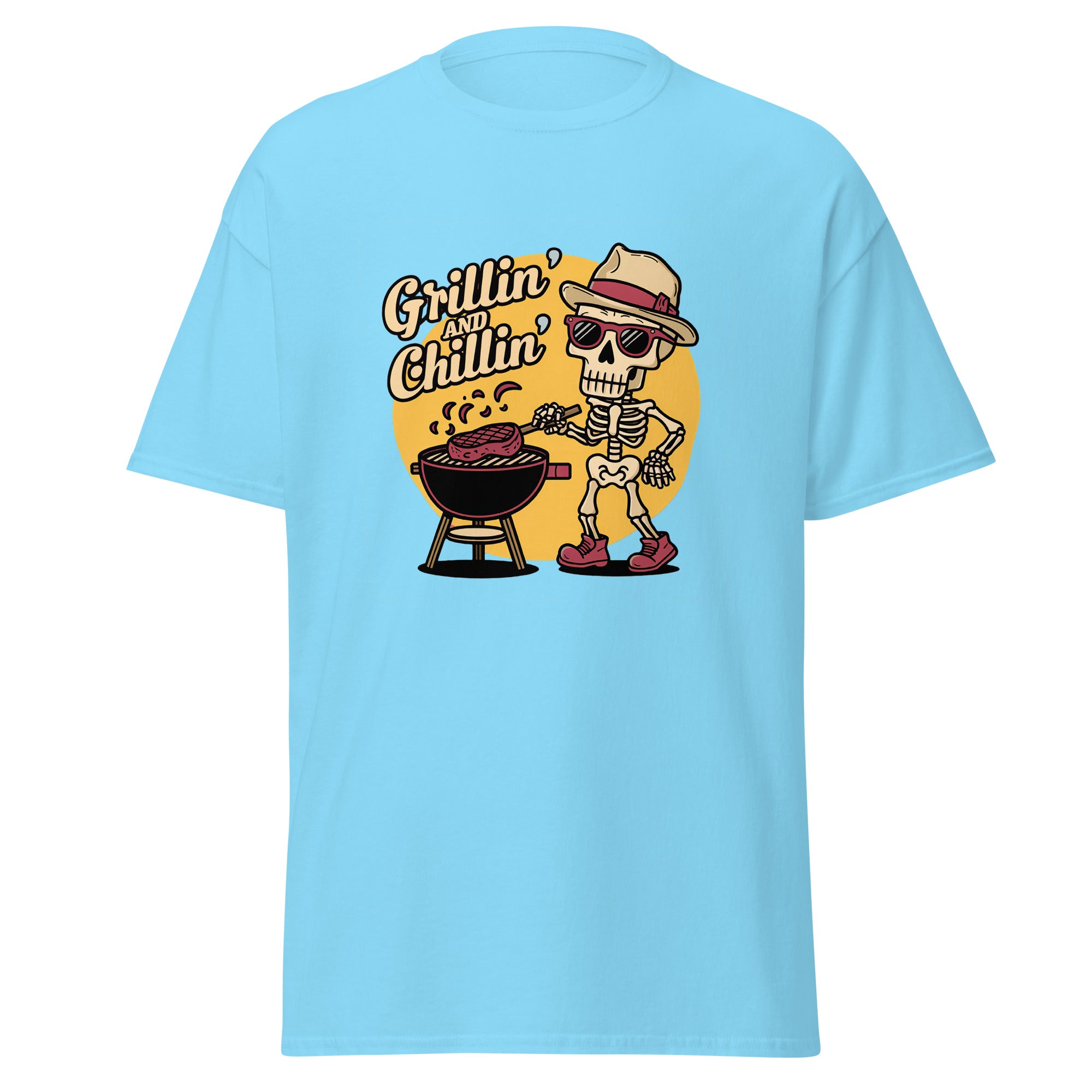 Grillin' And Chillin' Skeleton Halloween T Shirt, Unisex