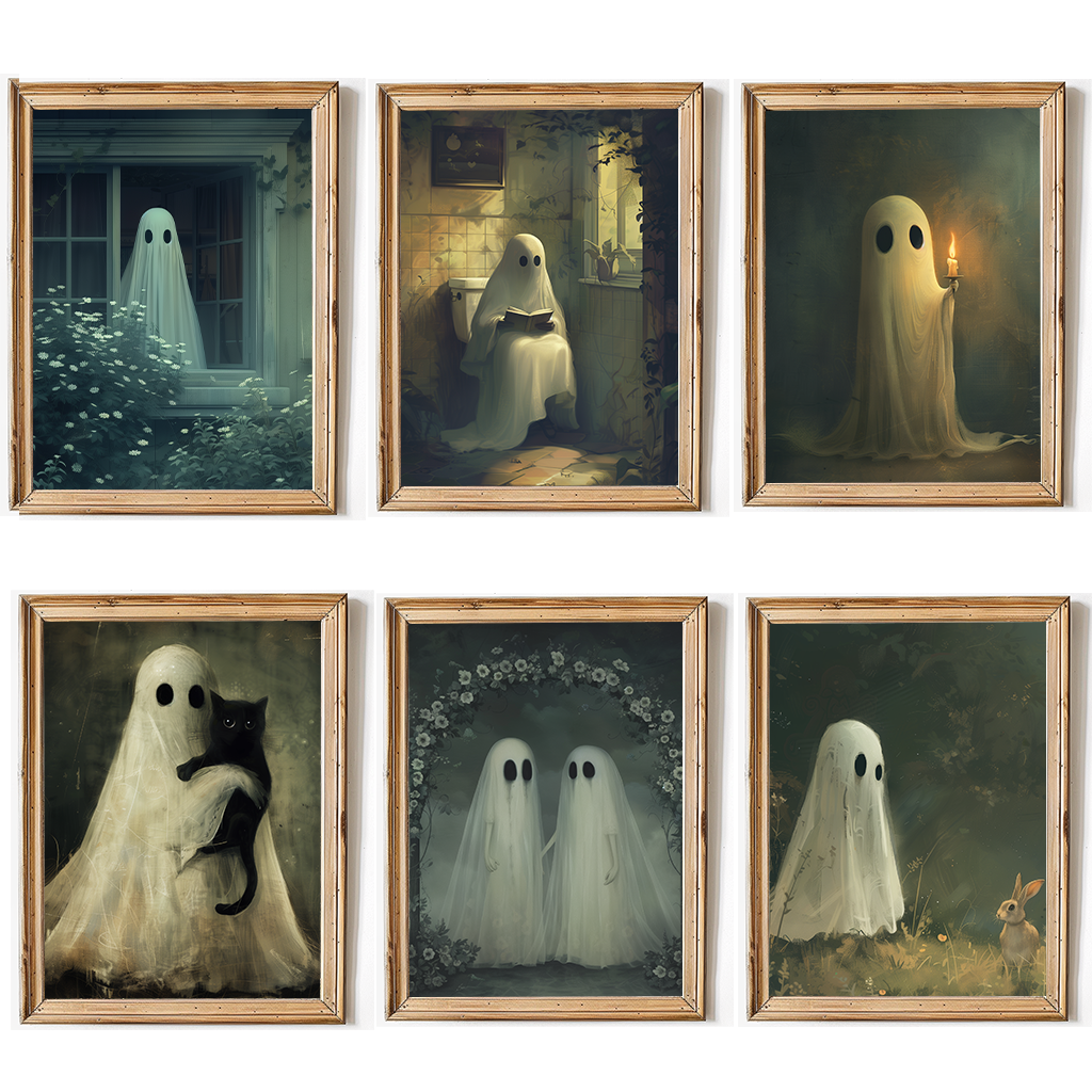 Whimsical Ghost Halloween Wall Decor Set of 6, Unframed