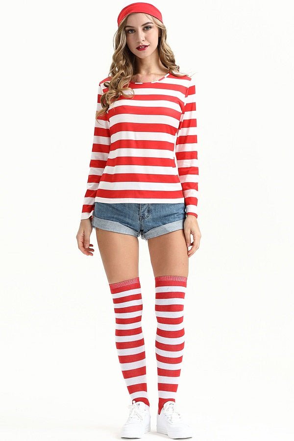 Where's Waldo Costume Striped Shirt For Adult and Kids