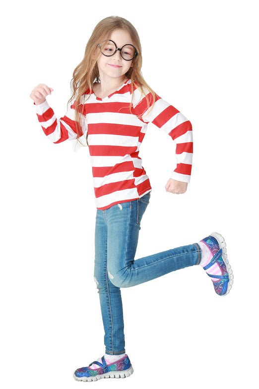 Where's Wally Costume for Children. Striped Shirt, Hat and Glasses