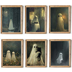 Whimsical Ghost Halloween Wall Decor Set of 6, Unframed