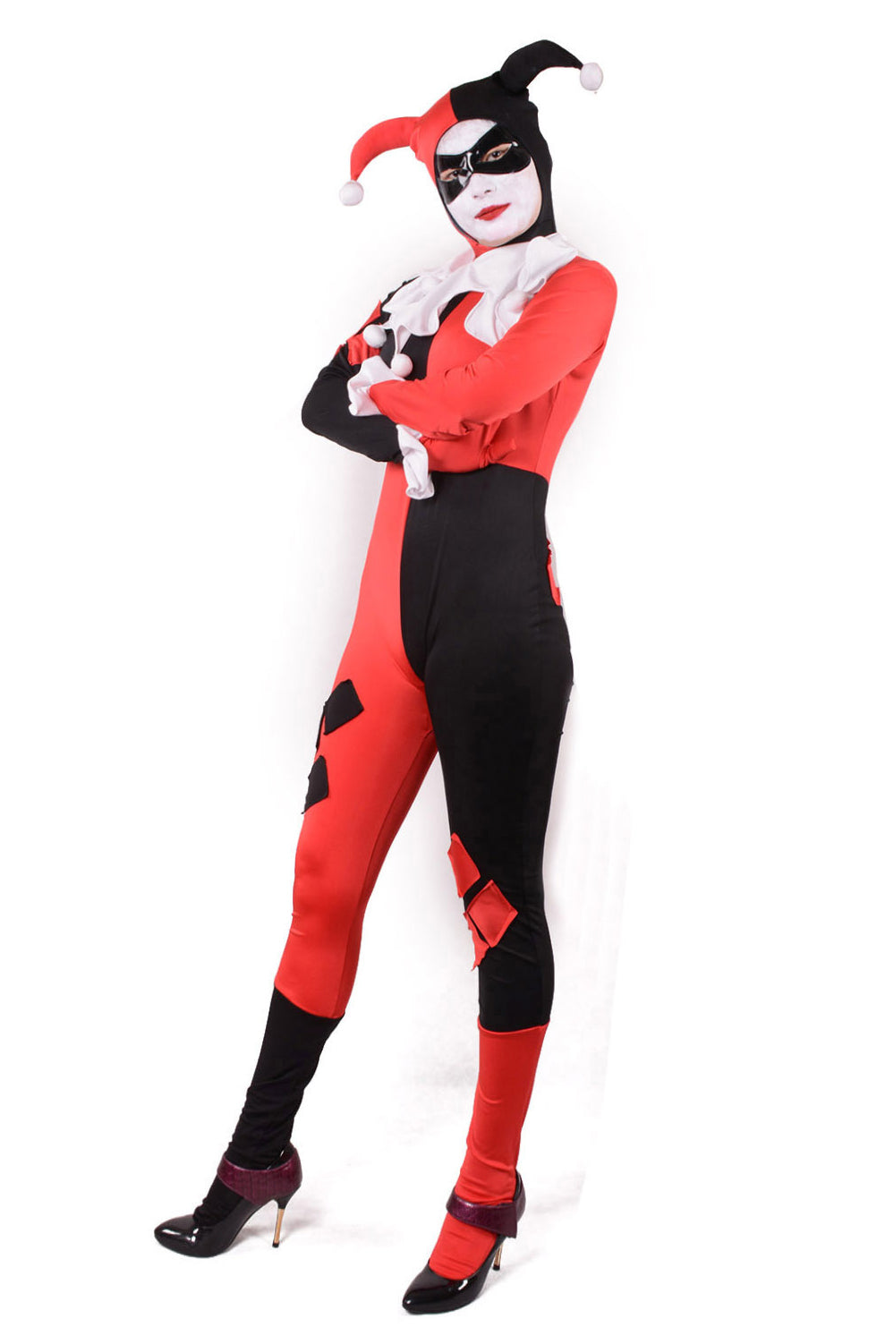 Harley Quinn Jester Oufit Cosplay Costume Halloween Sexy Suit For Adult ...