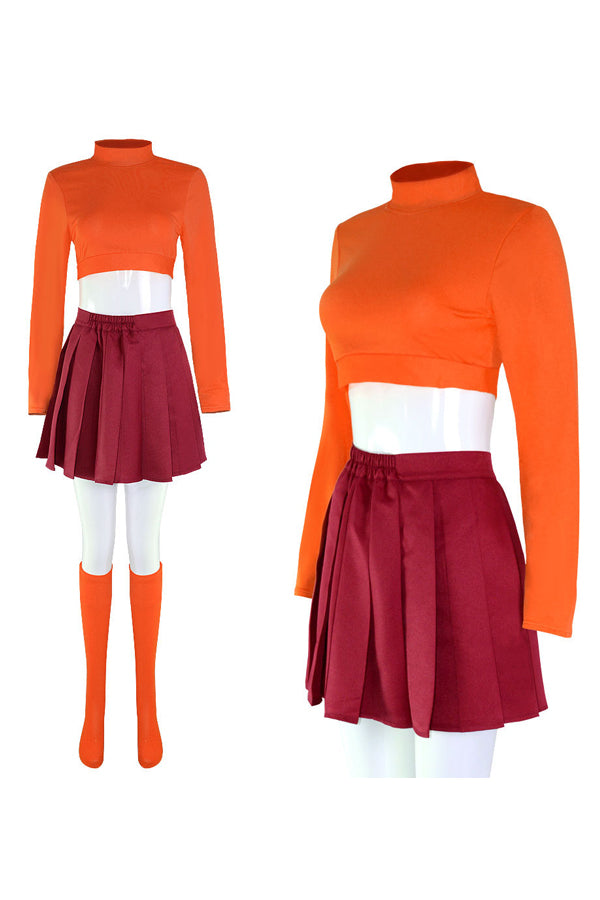  Women Velma Costume Adult Halloween Costume Cosplay Outfit with  Bob Wig, Red Skirt, Shirt, Glasses, Magnifier, Socks OU060S : Clothing,  Shoes & Jewelry